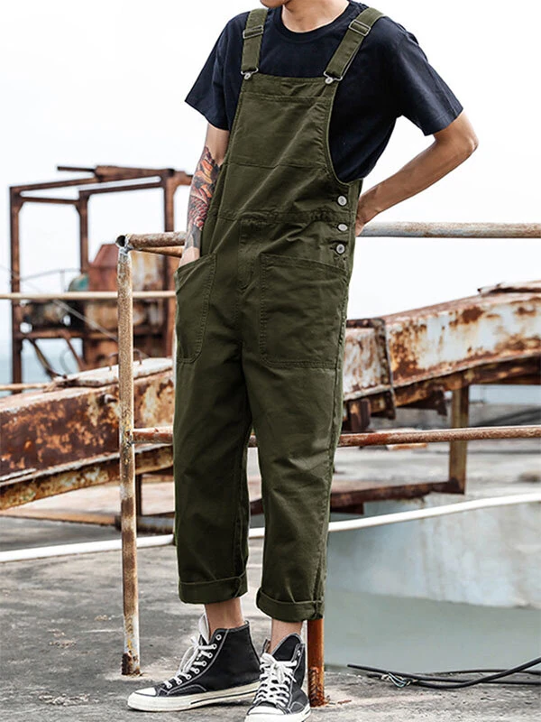 INCERUN Men Bib Pants Solid Color Jumpsuits Multi Pockets Casual Suspenders Cargo Overalls Fashion Men Jumpsuit S-5XL (image for) INCERUN Men Bib Pants Solid Color Jumpsuits Multi Pockets Casual Suspenders Cargo Overalls Fashion Men Jumpsuit S-5XL